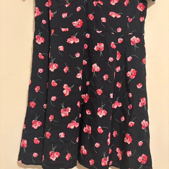 Gap + Short Sleeve Black/Pink Floral Print Fit and Flare Dress 16 - Picture 5 of 15